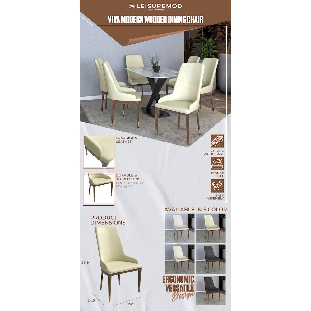 Viva Collection Modern Wooden Dining Chair in Cream
