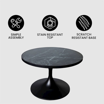 Verve Coffee Table Black base with 27" round Black Marble MDF top