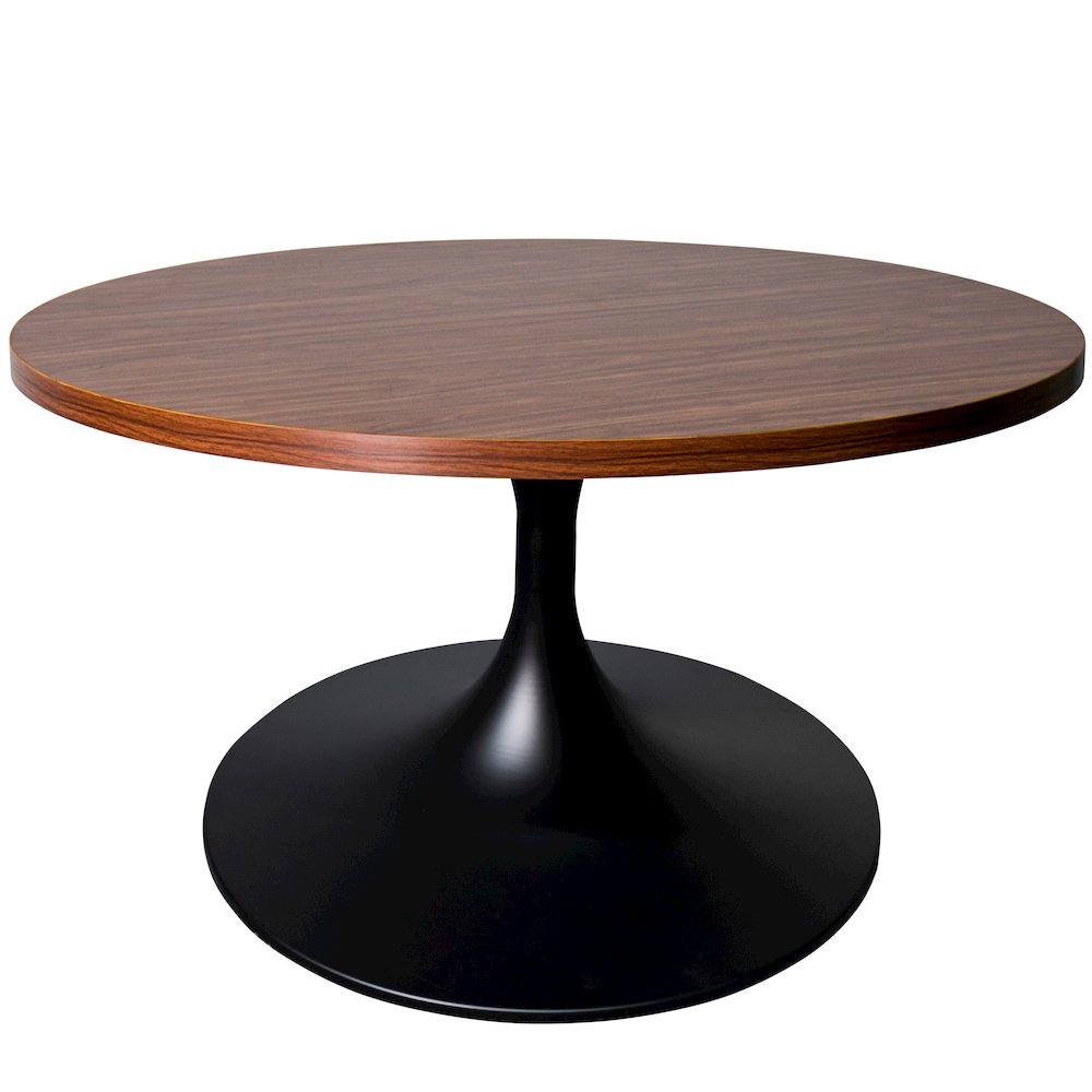 Verve Coffee Table Black base with 27" round Brown Wood MDF top