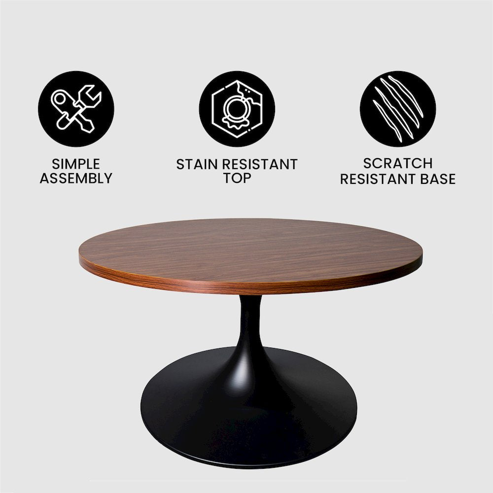Verve Coffee Table Black base with 27" round Brown Wood MDF top