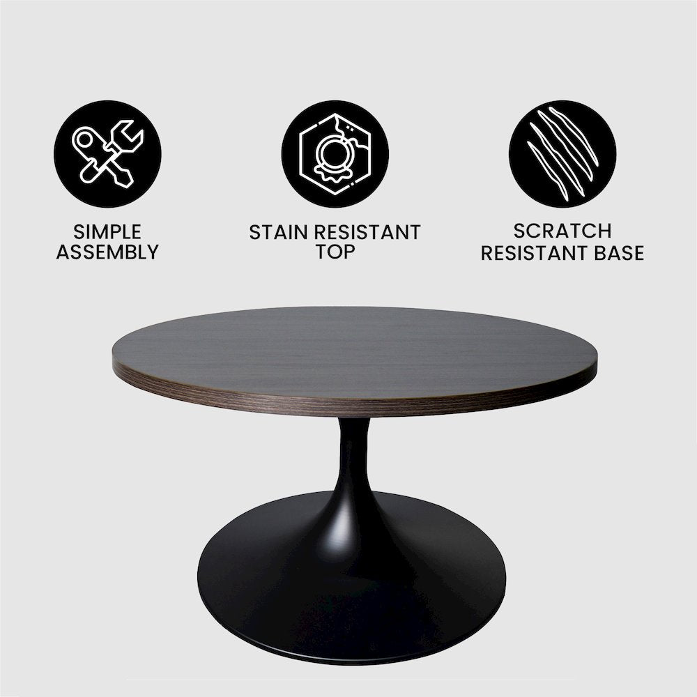 Verve Coffee Table Black base with 27" round Dark Brown Wood MDF top