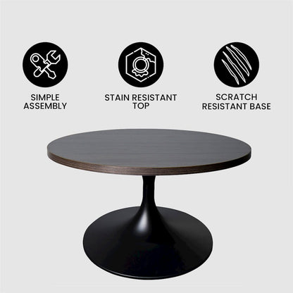 Verve Coffee Table Black base with 27" round Dark Brown Wood MDF top