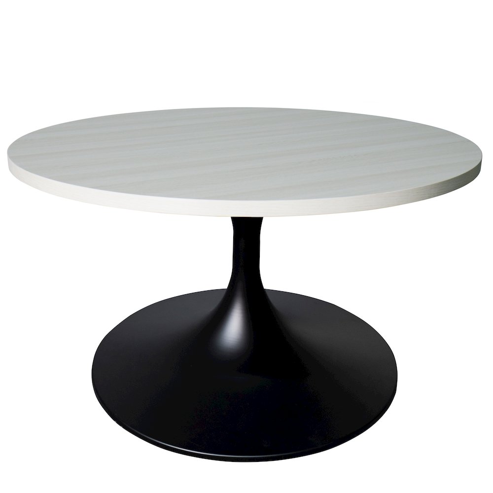 Verve Coffee Table Black base with 27" round Light Natural MDF top