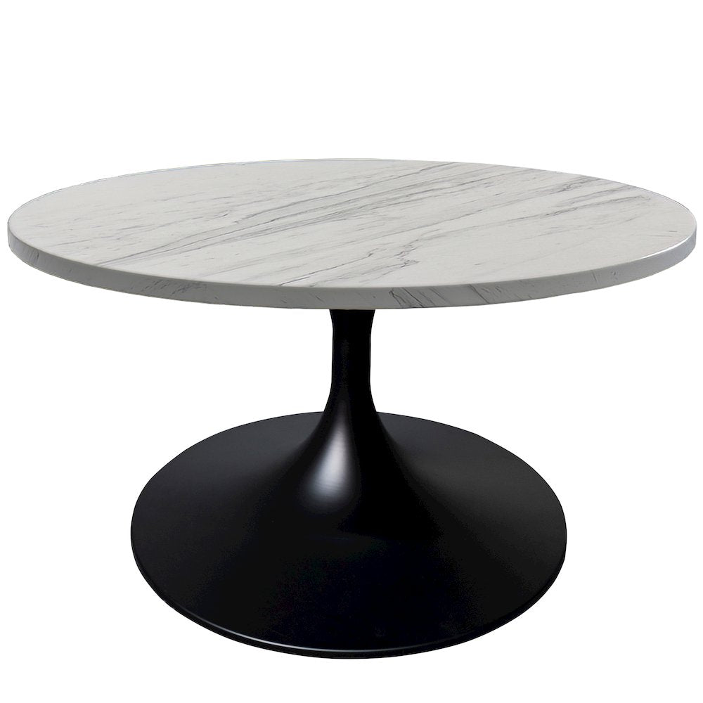 Verve Coffee Table Black base with 27" round White Marble Laminated top