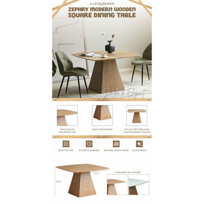 Zephry Collection Modern Dining Wooden Square Dining Table in Natural Wood