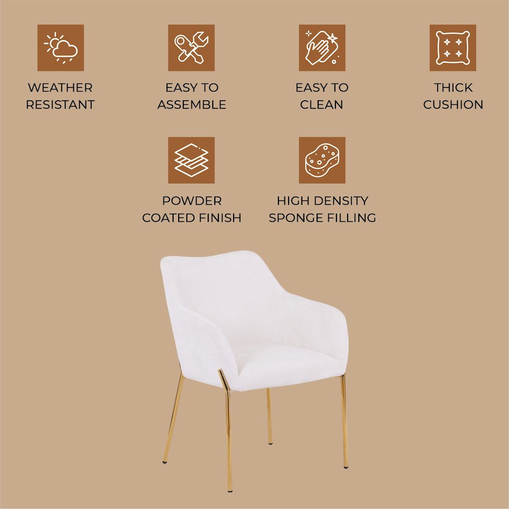 Zaire Collection Modern Dining Chair, Gold Legs and White Boucle