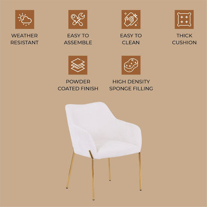 Zaire Collection Modern Dining Chair, Gold Legs and White Boucle