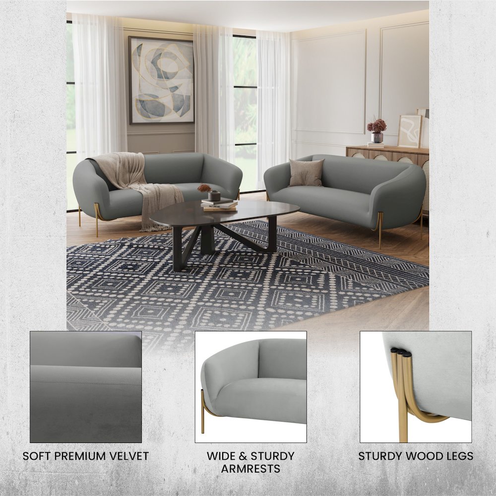Zuno Three-Seater Sofa Upholstered in Velvet Wide Couch