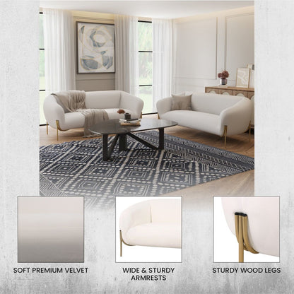 Zuno Three-Seater Sofa Upholstered in Velvet Wide Couch