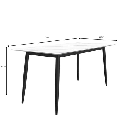 Zayle Series Modern Dining Table Black Base, With 55 White Sintered Stone Top