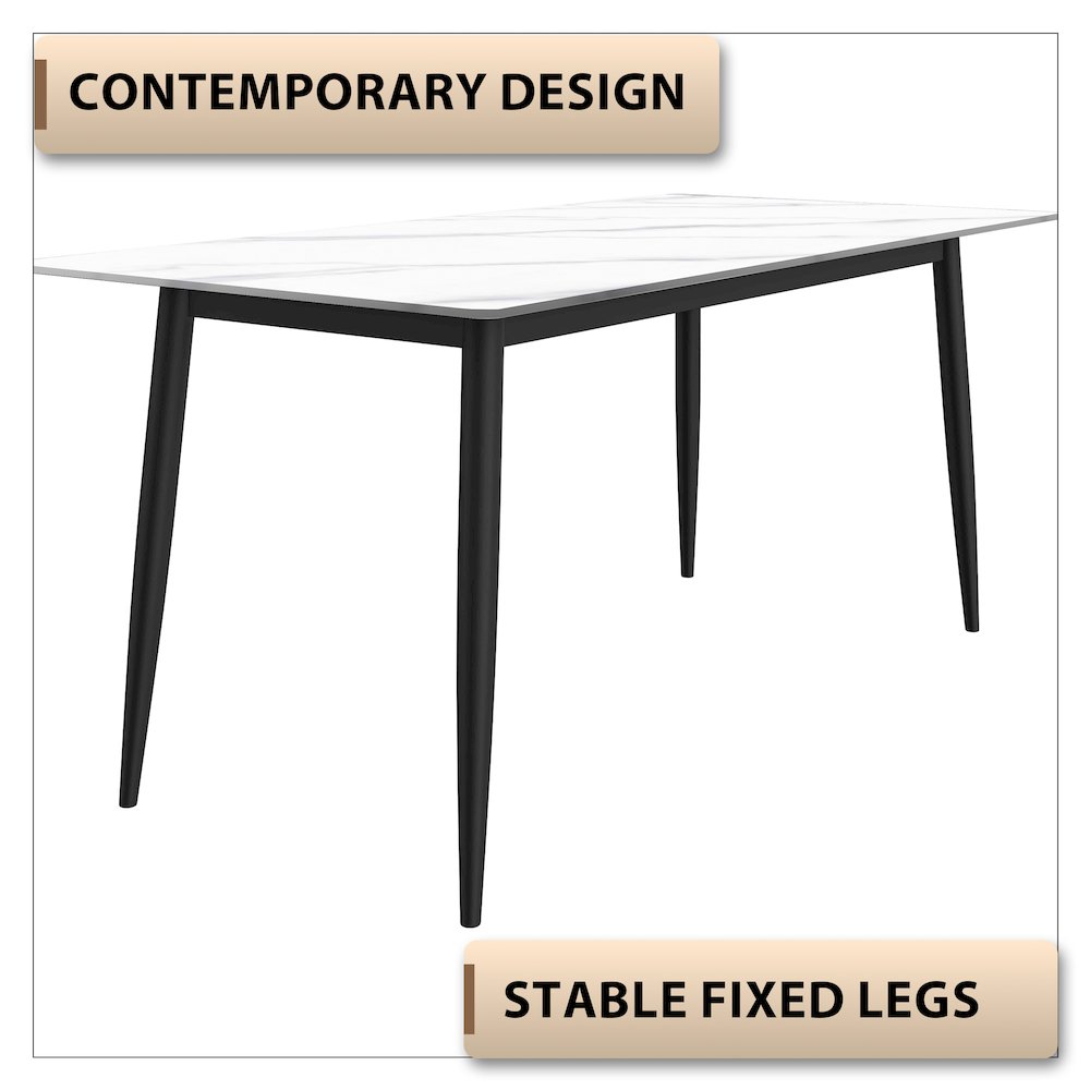 Zayle Series Modern Dining Table Black Base, With 55 White Sintered Stone Top