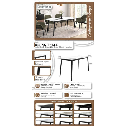 Zayle Series Modern Dining Table Black Base, With 55 White Sintered Stone Top
