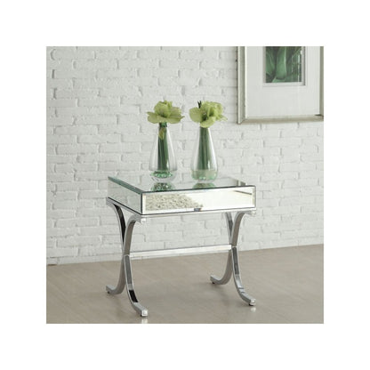 Dominic End Table, Mirrored & Chrome