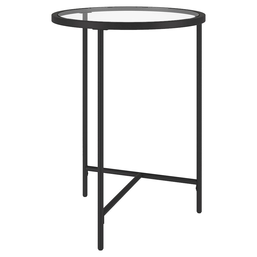 18'' Round Glass End Table Modern Side Table, Night Stand, Black