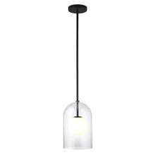 8" Wide Double Layer Pendant with Glass Shade in Blackened Bronze