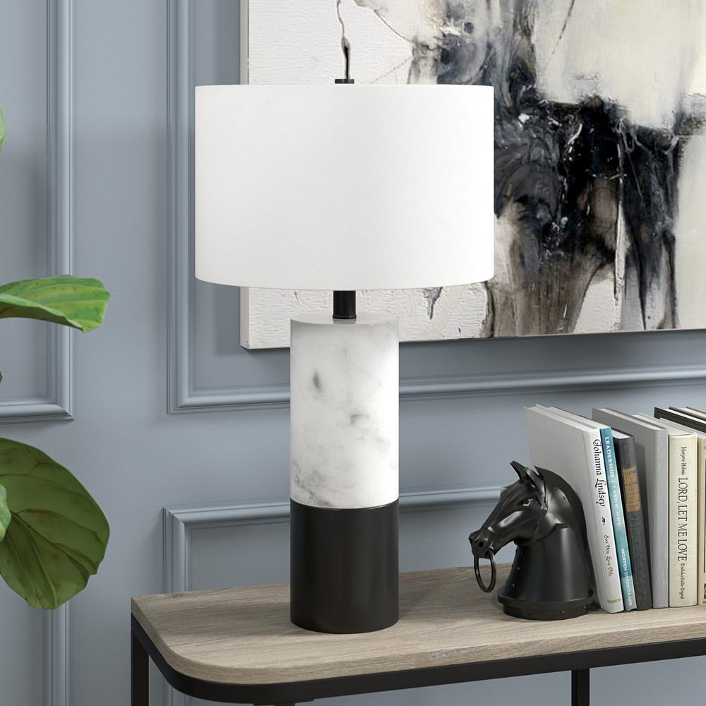 Liana 24" Tall Table Lamp with Fabric Shade in Marble/Black/White