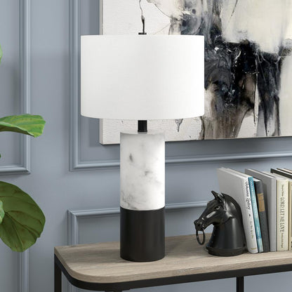 Liana 24" Tall Table Lamp with Fabric Shade in Marble/Black/White