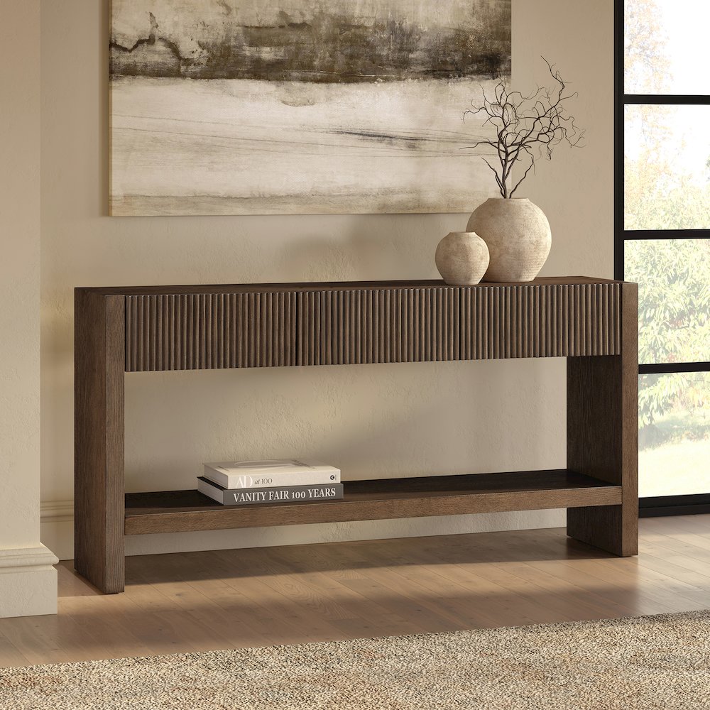 Henn&Hart 60" Rectangular Fluted Console Table, Ribbed Entryway Table, Sofa