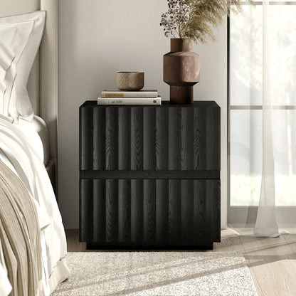 Henn&Hart 24'' Fluted Modern Rectangular Nightstand, Side Table with 2 Ribbed