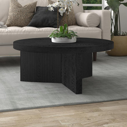 Holm 36" Wide Round Coffee Table in Black Grain