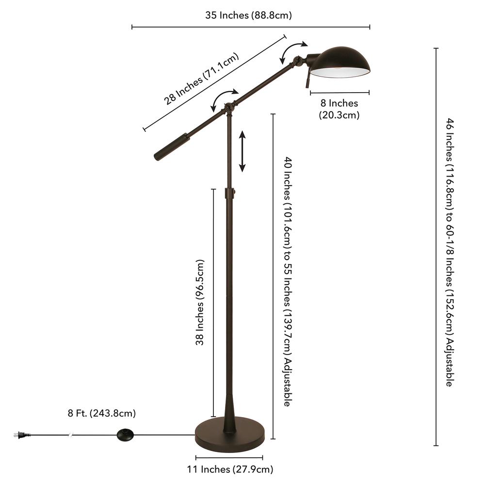 Dexter Height Adjustable/Tilting Floor Lamp with Metal Shade in Blackened Bronze/Blackened Bronze