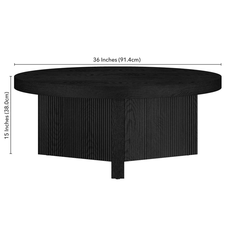 Holm 36" Wide Round Coffee Table in Black Grain