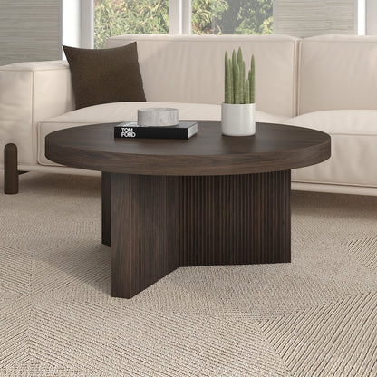 Holm 32" Wide Round Coffee Table in Alder Brown