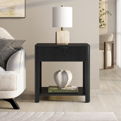 Henn&Hart 24" Fluted Modern Wooden Rectangular Nightstand, Side Table with a