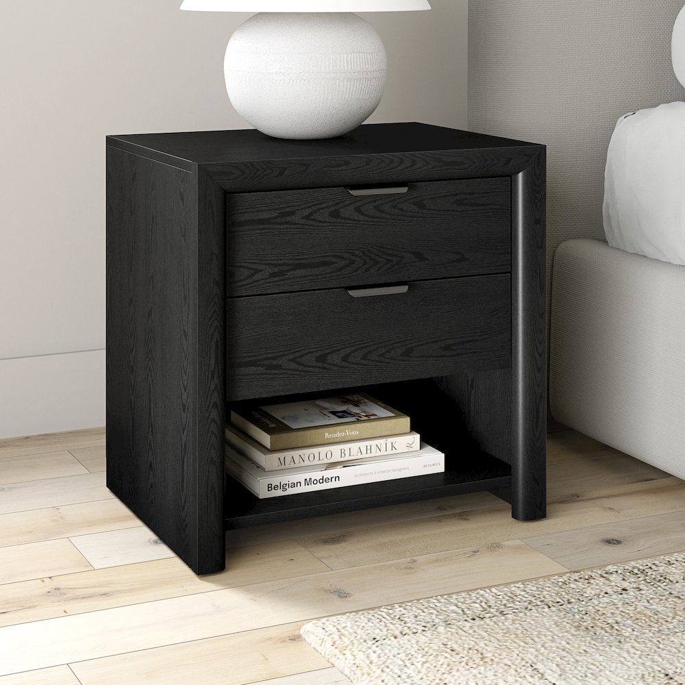 Henn&Hart 24" Modern Wooden Rectangular Nightstand, Side Table with 2 Storage