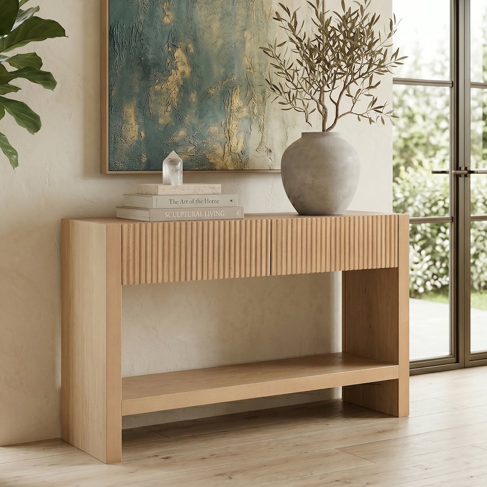 Henn&Hart 48" Solid Wood Rectangular Fluted Console Table, Ribbed Entryway
