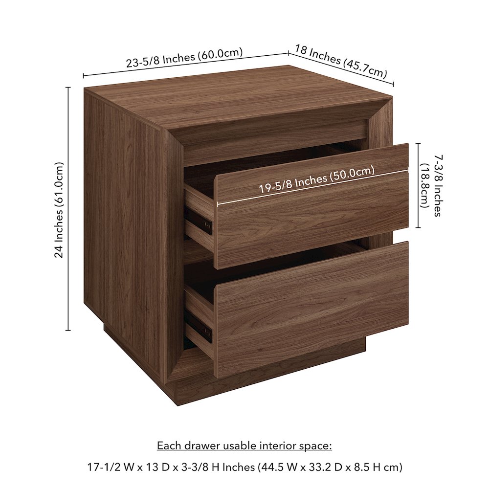 Henn&Hart 24" Modern Rectangular Nightstand, Side Table with 2 Storage Drawers
