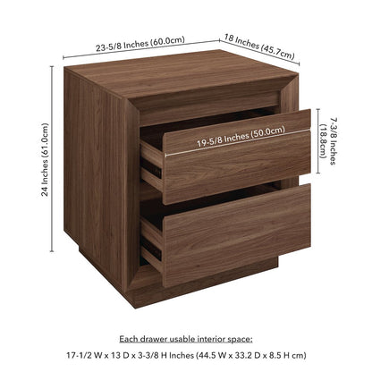 Henn&Hart 24" Modern Rectangular Nightstand, Side Table with 2 Storage Drawers