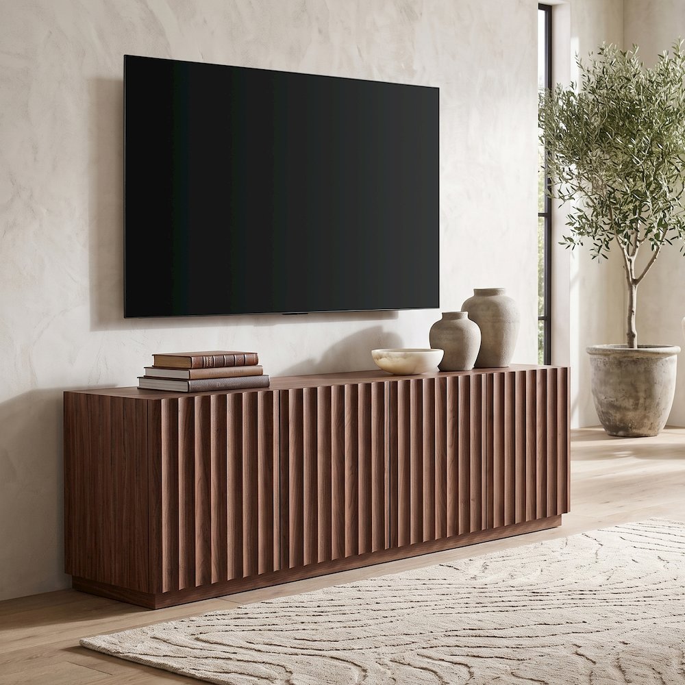 Marion Rectangular Fluted TV Stand for TV's up to 75" in Satin Walnut