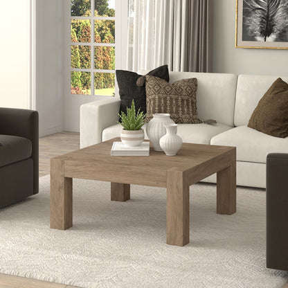 34" Square Coffee Table with Wood Top, Weathered Gray