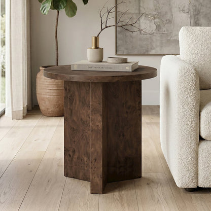 Henn&Hart 20" Scandinavian Round Wooden End Table, Side Table, Nightstand with