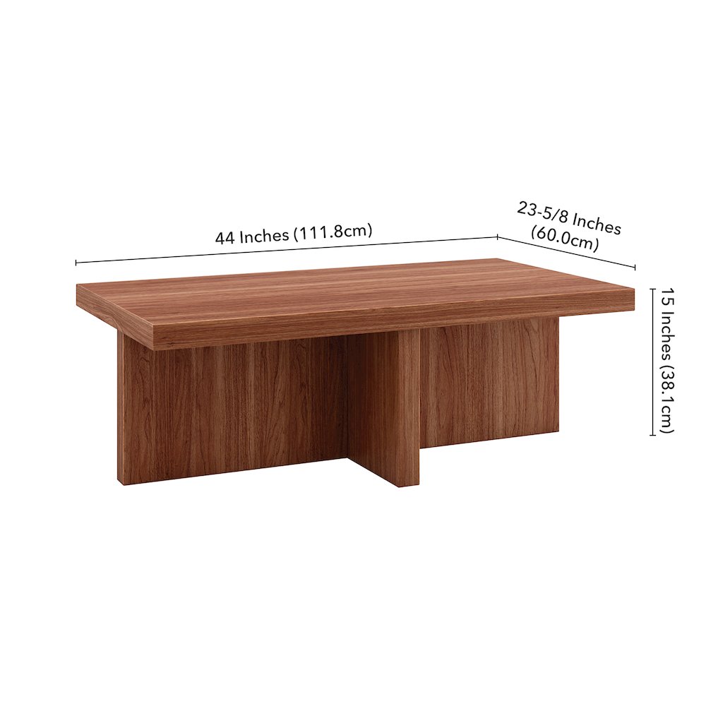 Elna 44" Wide Rectangular Coffee Table in Satin Walnut