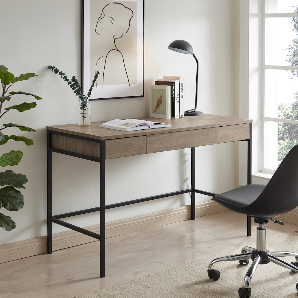 48" Computer Desk Writing Table with 3 Storage Drawers, Weathered Gray