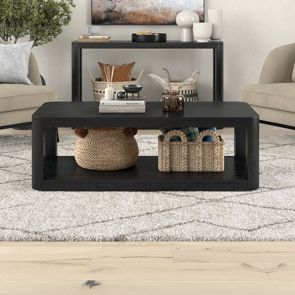 Stellan 47" Wide Rectangular Coffee Table in Black Grain