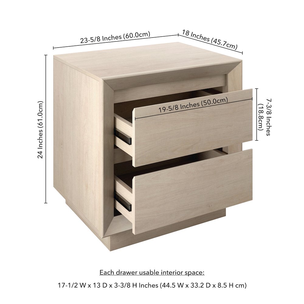 Henn&Hart 24" Modern Rectangular Nightstand, Side Table with 2 Storage Drawers