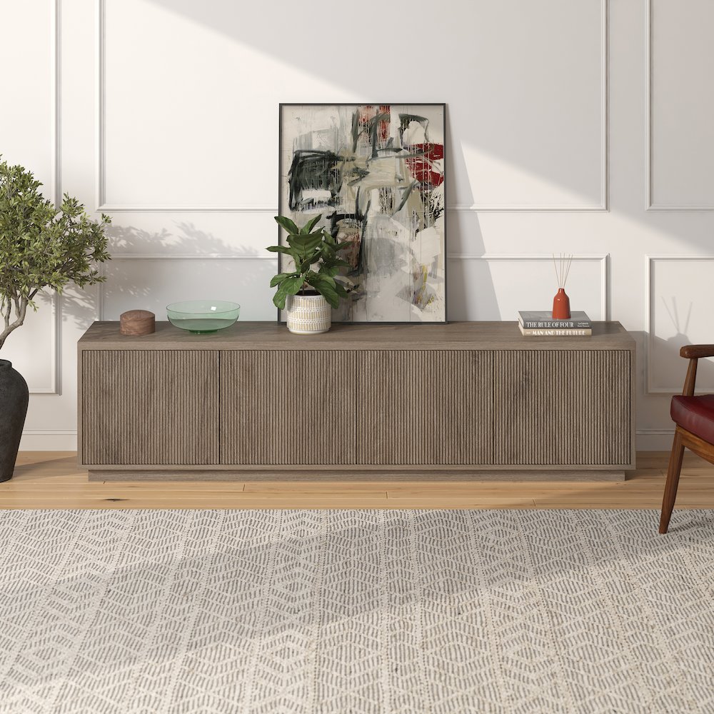 Hanson Rectangular TV Stand for TV's up to 85" in Antiqued Gray Oak