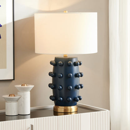 Farrington 26" Tall Ceramic Table Lamp with Fabric Shade in Matte Navy/White