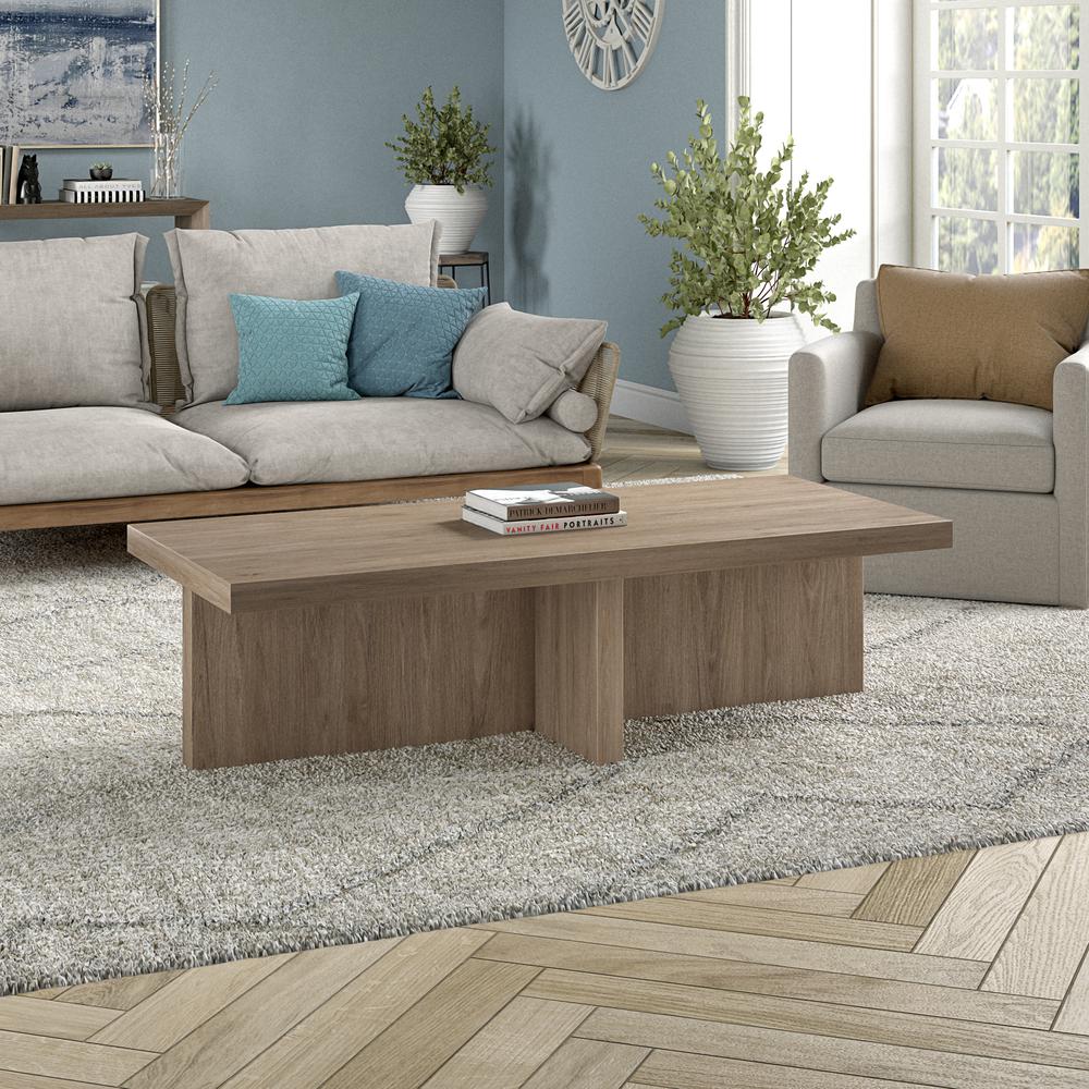 Elna 54" Wide Rectangular Coffee Table in Antiqued Gray Oak