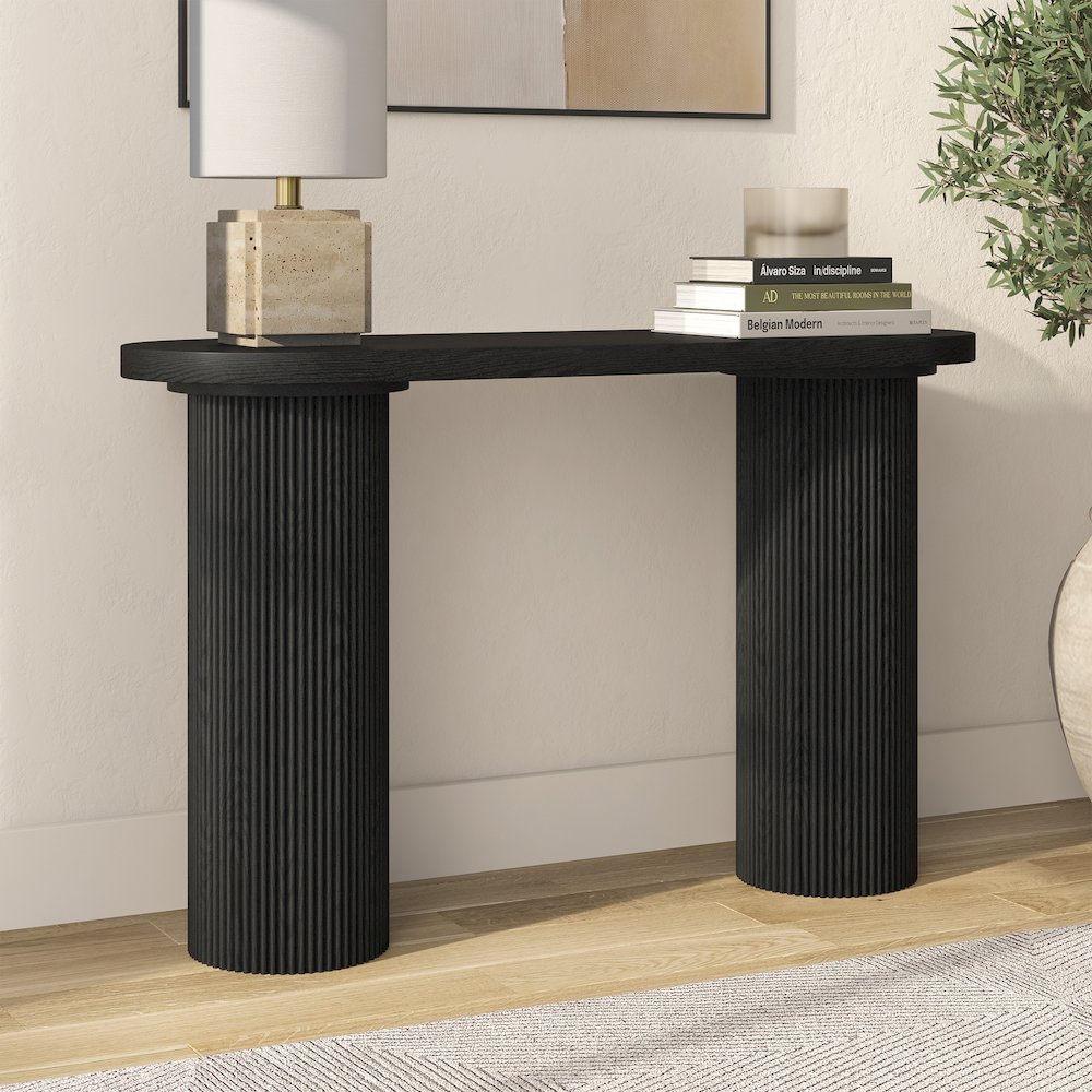 Henn&Hart 55" Wooden Rectangular Fluted Console Table, Ribbed Entryway Table