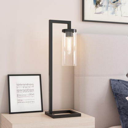 Malva 26" Tall Table Lamp with Glass Shade in Blackened Bronze/Seeded