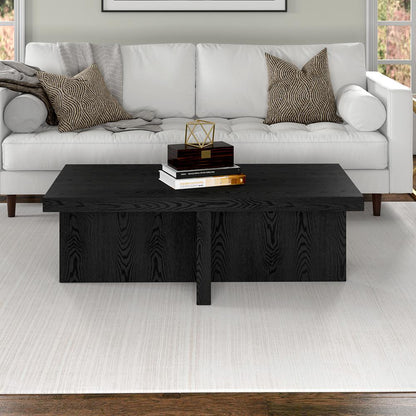 Elna 44" Wide Rectangular Coffee Table in Black Grain