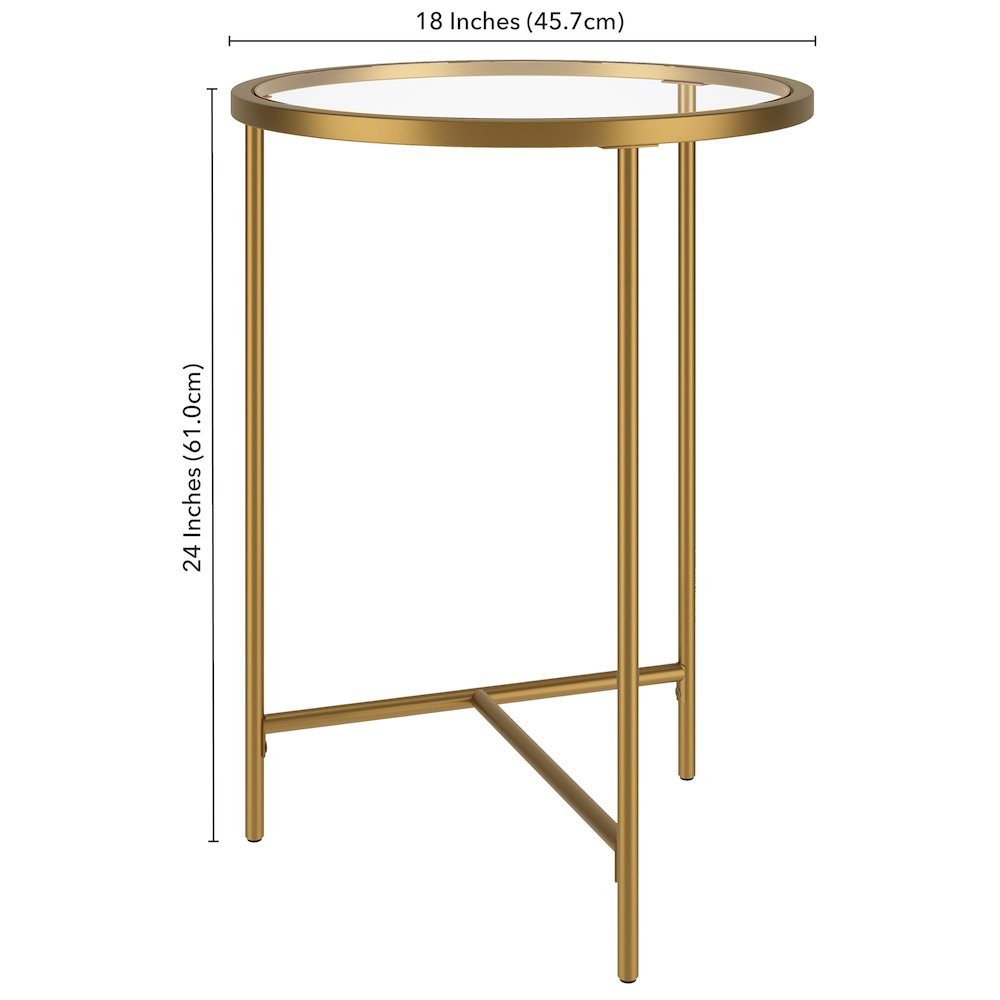 18'' Round Glass End Table Modern Side Table, Night Stand, Soft Brass