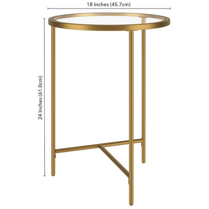 18'' Round Glass End Table Modern Side Table, Night Stand, Soft Brass