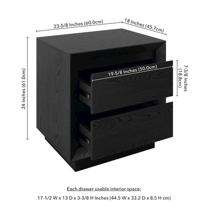 Henn&Hart 24" Modern Rectangular Nightstand, Side Table with 2 Storage Drawers