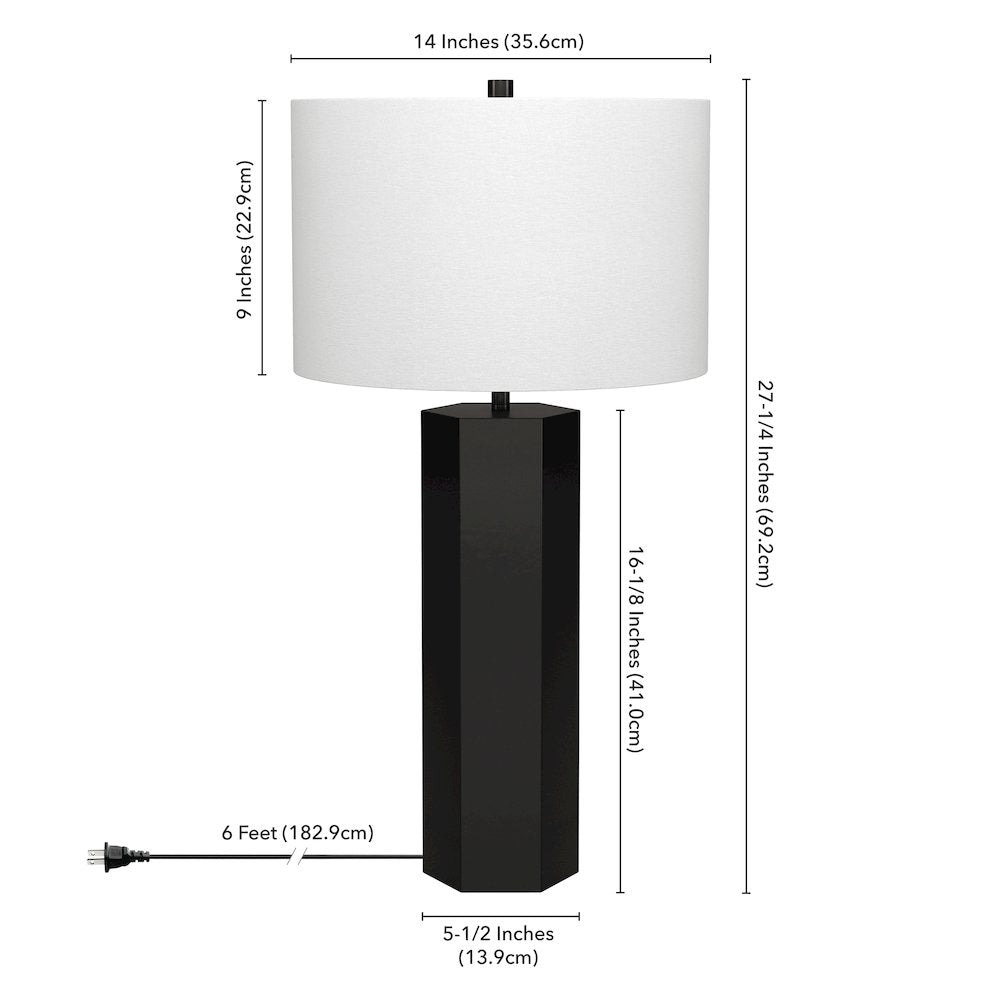 Henn&Hart 27.5" Modern 1-Light Table Lamp with White Fabric Drum Shade for