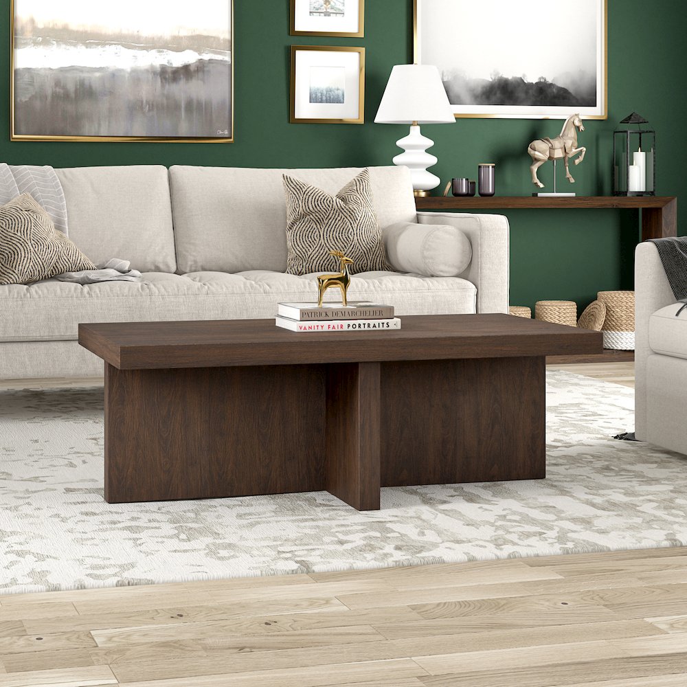 Elna 44" Wide Rectangular Coffee Table in Alder Brown